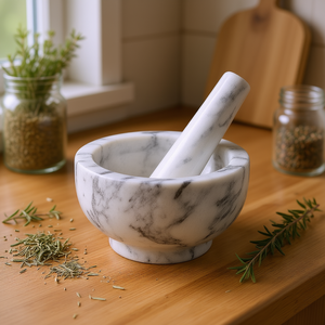 Mortero y pilón de mármol de 7 cm de diámetro y 11 cm de altura para moler hierbas y especias - Product Image 3