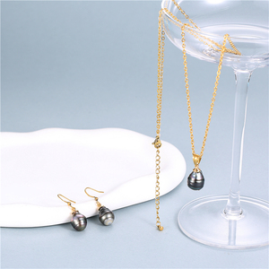 Meerwasser perle Tahiti Edelstahl echt Gold gefüllt Tahitian schwarz Barock Perlenkette Ohrringe für Frauen - Product Image 3