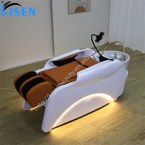 Fauteuil de lavage multifonctionnel électrique blanc Kisen, mobilier de salon de coiffure de luxe moderne, avec bac à shampoing et fonction massage - Product Image 2