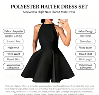 Robe Courte Noire Élégante en Satin Vintage en Polyester pour Femme, Modèle Épaules Dénudées, Ceinturée, Taille Haute, Idéale pour Soirées et Jours.