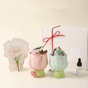 Ceramic Tulip Shaped <b>Reed</b> <b>Diffuser</b> Crystal Aromatherapy Gift Set No Fire Essential Oil Home Decor - Product Image 1
