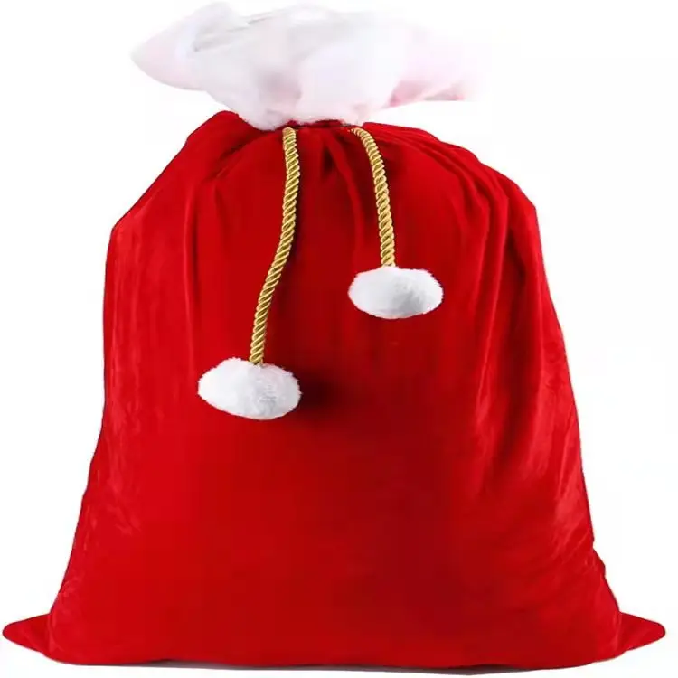 Bolsa Extra grande de terciopelo para decoración de Año Nuevo, saco de regalo de Papá Noel de 100x70CM con cordón de almacenamiento