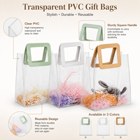 Sac cadeau transparent en PVC avec poignée carrée en cuir PU, réutilisable, imperméable, sac de transport transparent pour mariage, anniversaire, fête