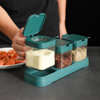 Ensemble de pots à épices en verre, 3 pièces, couvercle à rabat, cuillère, anti-humidité, sans BPA, passe au lave-vaisselle, plateau écologique pour comptoir de cuisine