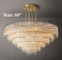 Lustre de plafond créatif et décoratif en laiton de style américain pour hôtel, grande suspension lumineuse d'intérieur à haute luminosité avec abat-jour rond en verre