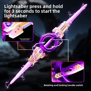 <span class=keywords><strong>Sabre</strong></span> <span class=keywords><strong>laser</strong></span> rotatif télescopique à double lame et double tête en plastique avec effets sonores et lumières fluorescentes - Cadeau jouet pour garçons - Product Image 3