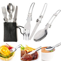 KingGear Ensemble d'ustensiles de cuisine pour le camping en plein air Lot de 5 ustensiles de cuisine pour le camping avec mousqueton Ensemble de cuillères pliantes