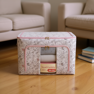 Caja de Almacenamiento de Terciopelo Tencel 50x40x30cm con Diseño Floral, Organizador de Ropa para Armario, Contenedor de Tela Ecológico que Ahorra Espacio - Product Image 2