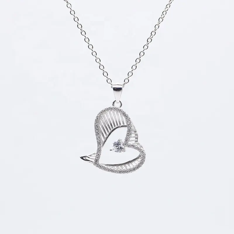 DIFEIYA Heart Jewelry 925 Sterling Silver Heart Pendant Necklace Micro Zircon Women's Love Heart Necklace