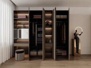 Armario con bisagras para puerta de vidrio y madera Armario de dormitorio contemporáneo con almacenamiento de espejo - Product Image 4