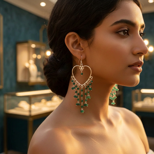 Women's 925 <b>Silver</b> Emerald Heart Drop Earrings 18K Gold Plated Gold Main Stone for Weddings and Parties - Product Image 4