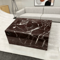 Table Basse Moderne en Marbre Rouge de Luxe, Ensemble de Tables Basses Centrales avec Pieds Large en Marbre et Plateau Unique