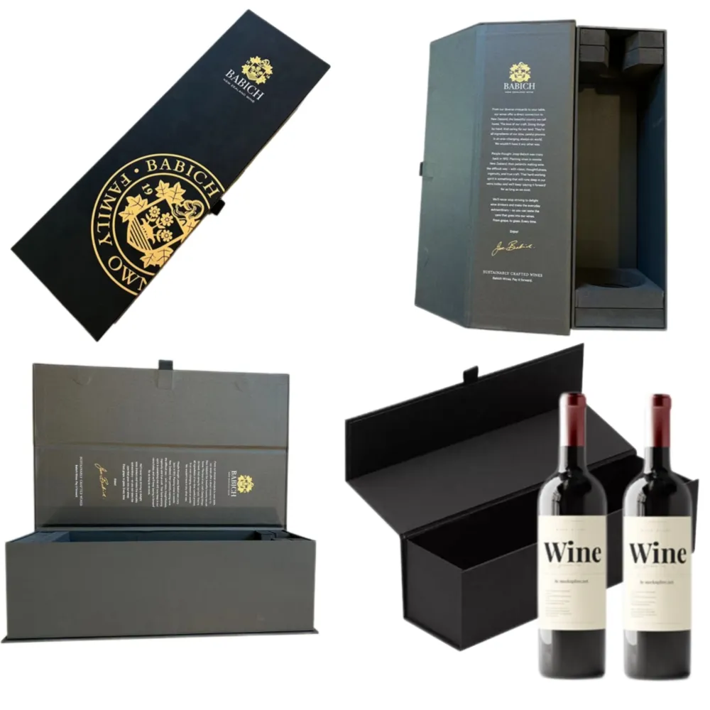 Vente en gros de boîte cadeau magnétique à vin avec logo personnalisé de haute qualité en cuir artificiel emballage de luxe en carton à fermeture pliante