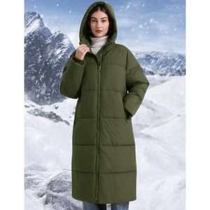 Manteau long matelassé à capuche pour femme, chaud et coupe-vent, avec fermeture éclair sur le devant, en duvet, manches longues, pour l'hiver - Product Image 5