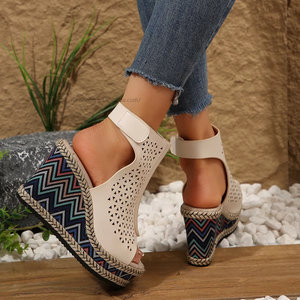 Sandales compensées d'été pour femmes, nouveau style, à semelle épaisse ajourée en corde de chanvre, style romain - Product Image 3