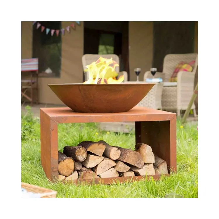 Customized Outdoor Fireplace Wood Burner Rusty Metal Outdoor Fireplace Corten Steel Metal Fireplace