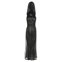 Robe gothique noire transparente sexy pour femmes avec col à capuche sans manches, costume érotique, tenue de festival EDM, tenue de rave