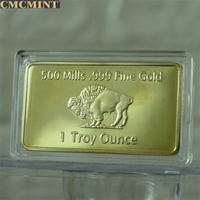 Barre de buffle en or de 1 Oz 500 moulins avec emballage en plastique, pièce de monnaie vierge à graver