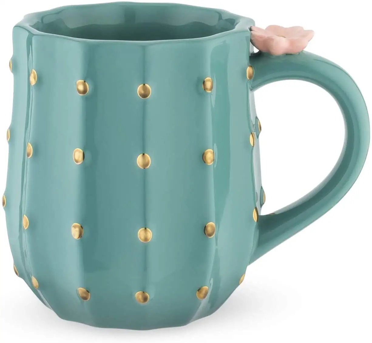 Cactus Mug 3D Green Ceramic Gold Details Holds 10 Ounces Coffee & Tea Accessories Cute Succulent Coffee Mug
