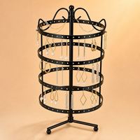 Support rotatif à quatre niveaux pour boucles d'oreilles, présentoir à bijoux en métal, organisateur rond pour boucles d'oreilles, pour comptoir de magasin