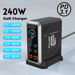 Station de charge rapide GaN 240W 660W 6 en 1 140W PD3.1 USB Type C PD QC3.0 PPS Chargeur de bureau pour MacBook iPhone 17 <span class=keywords><strong>Samsung</strong></span> - Product Image 2
