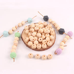 Perles en bois 14mm faites à la main, 26 lettres anglaises sculptées, perles rondes en vrac pour la fabrication de bijoux, style couleur bois naturel - Product Image 4