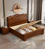 Lit minimaliste en bois massif avec sculptures exquises et cadre robuste: énorme rangement, pour les chambres à coucher, les appartements et les hôtels
