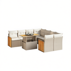 Conjunto de Sofá de Jardín con Reposabrazos Ajustables en Ratán Sintético Color Beige Crema Blanco, Muebles de Exterior Elegantes para Jardín con Espuma de Alta Densidad - Product Image 1