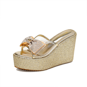The Latest Hot Selling 2023 Fashion Breathable Outdoor Wedge Heel <b>Sequin</b> Bow High Heels Sexy Sandals - Product Image 6