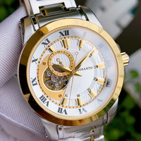 Montre-bracelet automatique squelette homme de luxe Or et Argent, chiffres romains, aiguille 24h, verre saphir, bracelet 22mm, usage quotidien décontracté