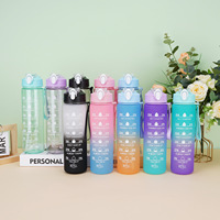 Botella de agua de gran capacidad, taza para deportes al aire libre, taza con pajita de Color degradado, botella de agua portátil a prueba de fugas, botella de plástico irrompible