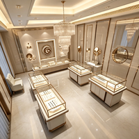 Vitrine de présentation de bijoux haut de gamme en or blanc champagne pour boutique de détail