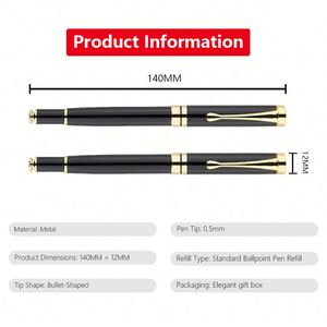 Promotional Custom Pen Logo Luxury Business Gift Black Metal <b>Roller</b> 2 Refills Ball Point Pens Set With Box - Product Image 6