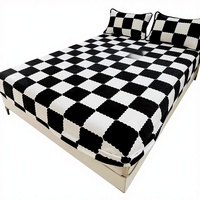 Housse de matelas en velours de lait d'hiver, housse de lit de luxe, taie d'oreiller, drap de lit trois pièces