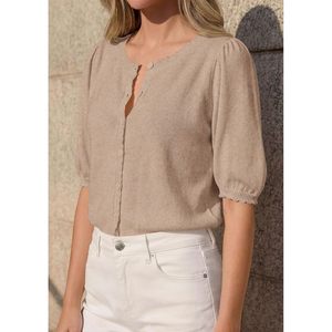 Puff Short Sleeve <b>Cardigan</b> For Women Lightweight Knit Button Up <b>Sweater</b> Top Summer Casual Breathable Spring Clothes - Product Image 4