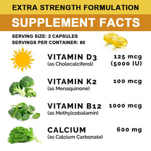 Suplemento OEM de Calcio, Vitamina D3+K2+B12, Apoya la Densidad Ósea para Adultos y Adolescentes - Product Image 3