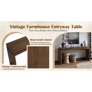 Solid Wood Veneer Console <b>Table</b> 65 Inch Long Farmhouse Entryway Sofa <b>Table</b> For Living Room Hallway Behind Couch Apartment - Product Image 5