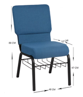 Chaise d'église rembourrée empilable moderne en gros avec cadre métallique et hauteur réglable pour la maison, le bureau, l'auditorium, la conférence et le culte