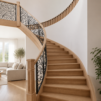 Escalier en colimaçon en chêne courbé, escalier en bois avec balustres en métal noir, escalier hélicoïdal moderne pour villa et maison