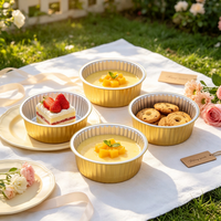 Barquette jetable ronde en aluminium doré avec couvercle en plastique PP de qualité alimentaire, compatible four, pour barbecue