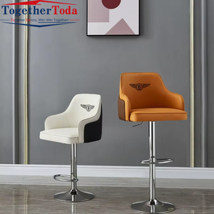 Sillas de Bar Modernas de Lujo con Estructura de Metal y Cuero, Altura Ajustable, Duraderas para el Hogar, Bar y Comedor - Product Image 2