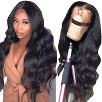 Cheveux brésiliens vierges pour perruques Lace Front, style Body Wave & Yaki, densité 250%, longueur longue, couleur naturelle pour femmes noires
