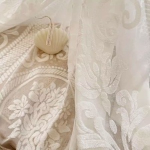 Rideau brodé sur mesure, style <span class=keywords><strong>Versailles</strong></span>, rose embossée vintage française, voile en cachemire rétro - Product Image 1