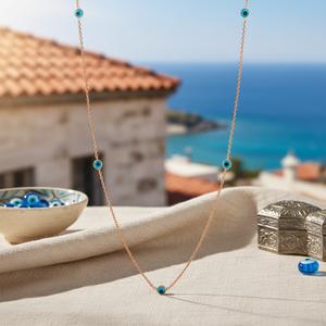Blue Turkish Eye Bead Design Long <b>Necklace</b> Turkish Wholesale Handcrafted 925 Silver Jewellery - Product Image 3