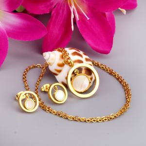 Golden Fashion Circle Colorful Shell Earrings and <b>Necklace</b> <b>Indian</b> Jewelry <b>Set</b> High Quality Stainless Steel Jewelry for Women - Product Image 2