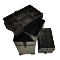 Trolley de maquillage professionnel multifonction en aluminium avec valise à roulettes pour salons de beauté, valise noire