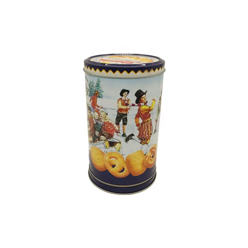 Caja de lata de galletas de música redonda de Navidad, lata de galletas de grado alimenticio, caja de lata de impresión personalizada
