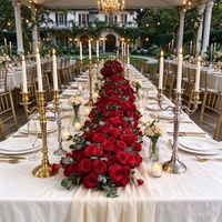 DKB 2m Guirlande de fleurs artificielles roses rouges pour table de mariage, rangée de fausses fleurs en soie pour allée de mariage, toile de fond, décoration d'événements et de fêtes