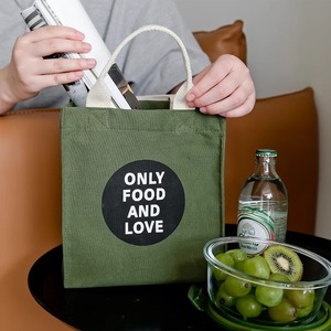 Lunch Bag Canvas Insulated Portable Office Outdoor Picnic White Green Blue Gray Bento Bag - Product Image 3