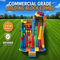 Structure gonflable commerciale en PVC de 0,55 mm, type bloc de construction, combo château gonflable et toboggan, robuste, garantie 3 ans
